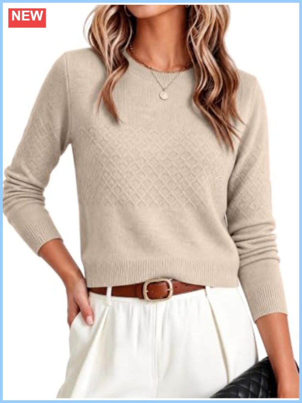 Women's Cropped Ribbed Knit Crew Neck Long Sleeve Pullover Sweater